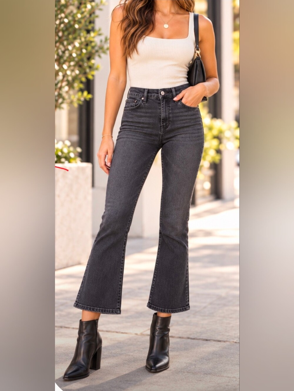 MOTHER The Insider Crop Flare Jeans 27 Dancing in the Dark Black Made in USA